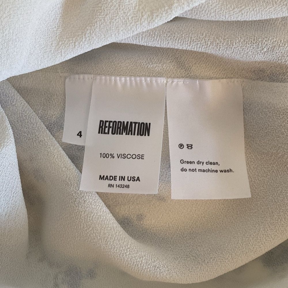 Reformation Light Cream & Blue Floral Mini Dress with Ruffle Neckline Size 4 - Picture 10 of 13